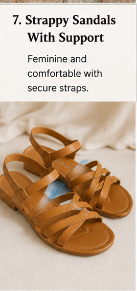 Tan strappy sandals with secure ankle support styled as a comfortable and feminine summer footwear option.