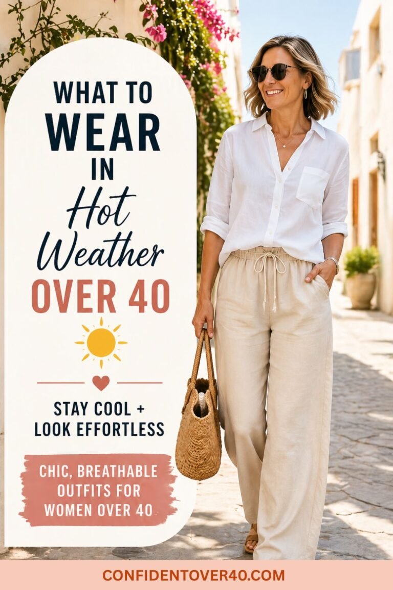 What to Wear in Hot Weather Over 40 cover with text overlay
