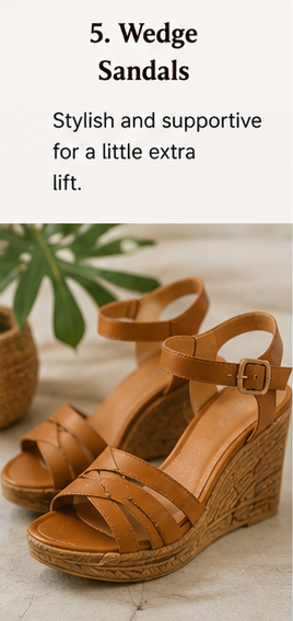 Tan wedge sandals with woven espadrille soles styled as a comfortable summer shoe with extra height.
