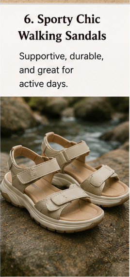 Beige sporty walking sandals with supportive straps and cushioned soles styled for active summer days.