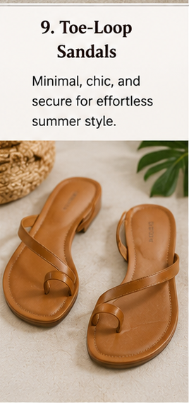 Tan toe-loop sandals styled on a neutral background for a minimal and chic summer sandal look.