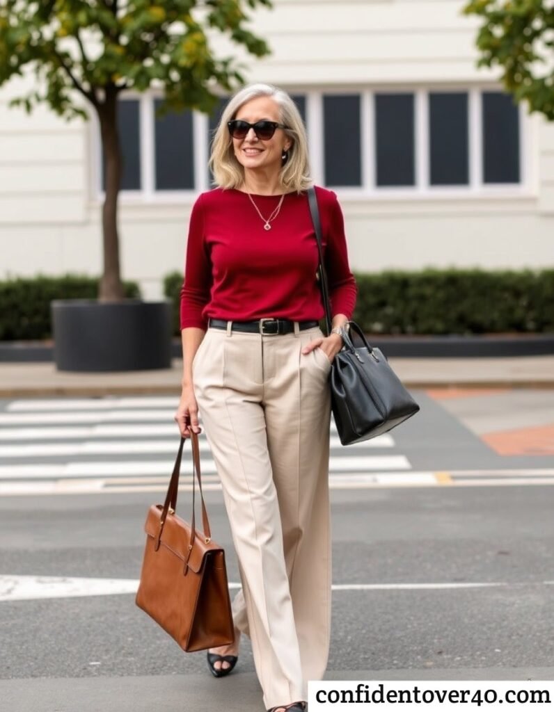 2. Wide-Leg Trousers and a Fitted Top