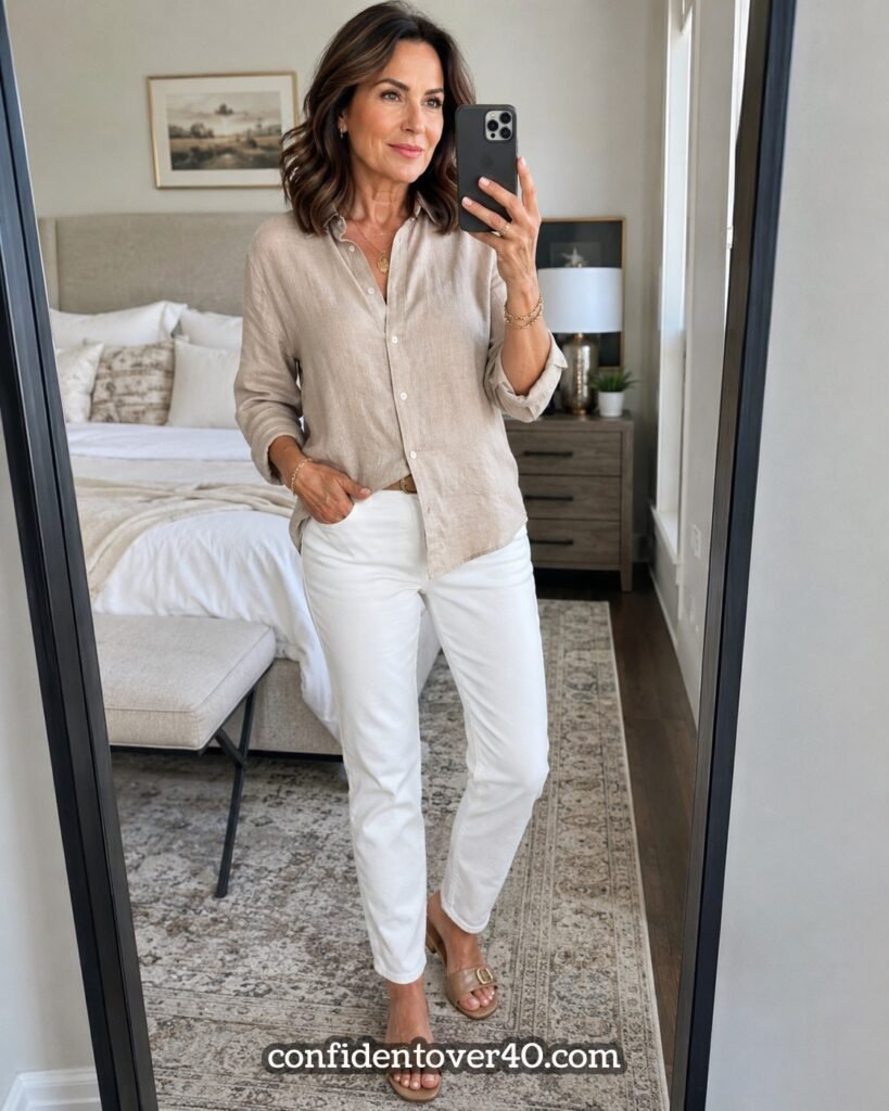 4. Linen Shirt with White Jeans Dressing Stylishly Over 40: The Ultimate Guide to Confident, Modern Fashion