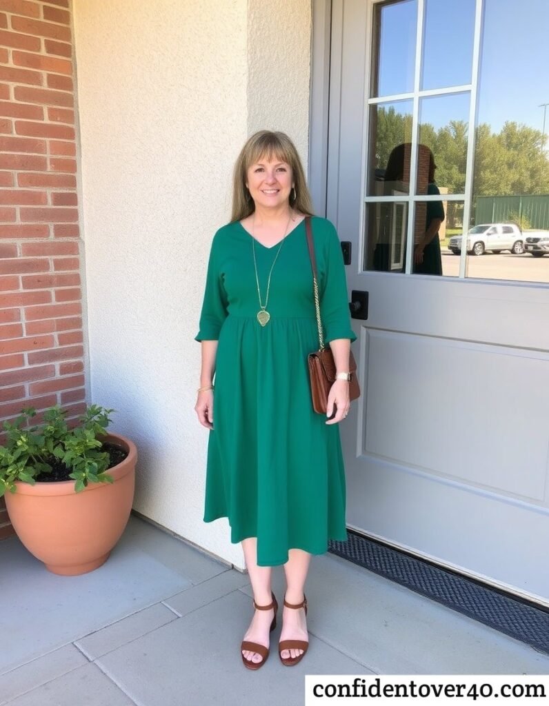 Midi Dress and Sandals Women Over 40 Outfit