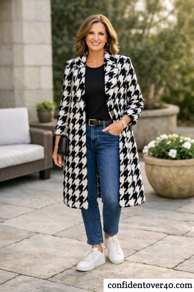 Statement Coat and Simple Basics, Women Over 40 Outfit