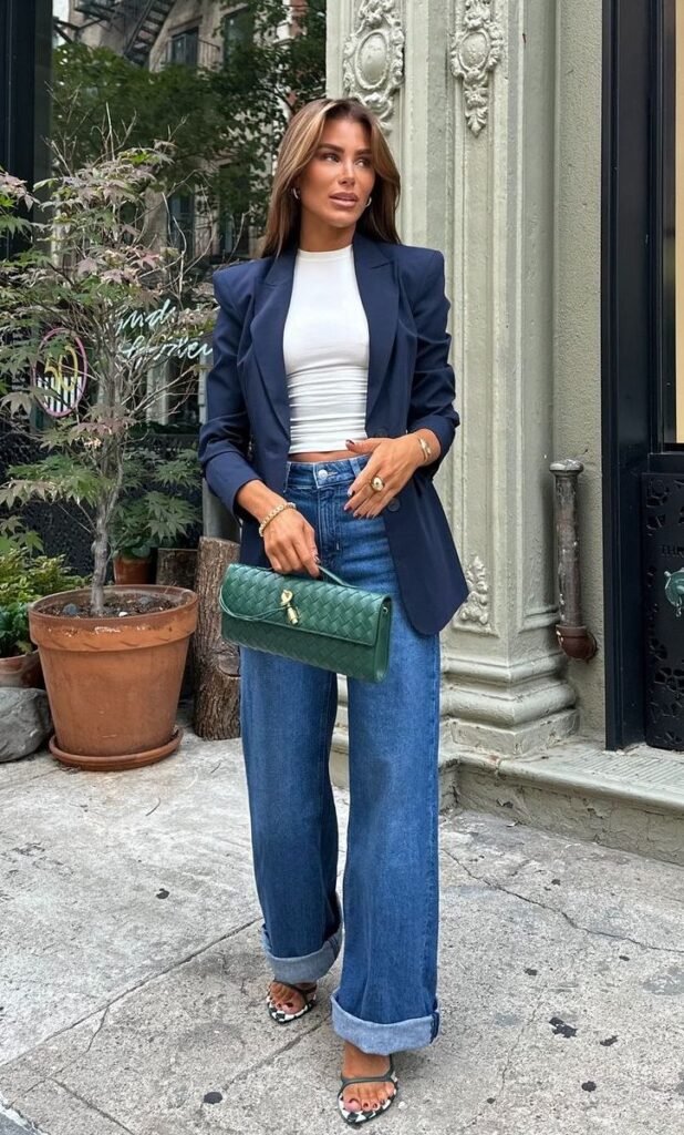Relaxed Blazer and Wide-Leg Jeans