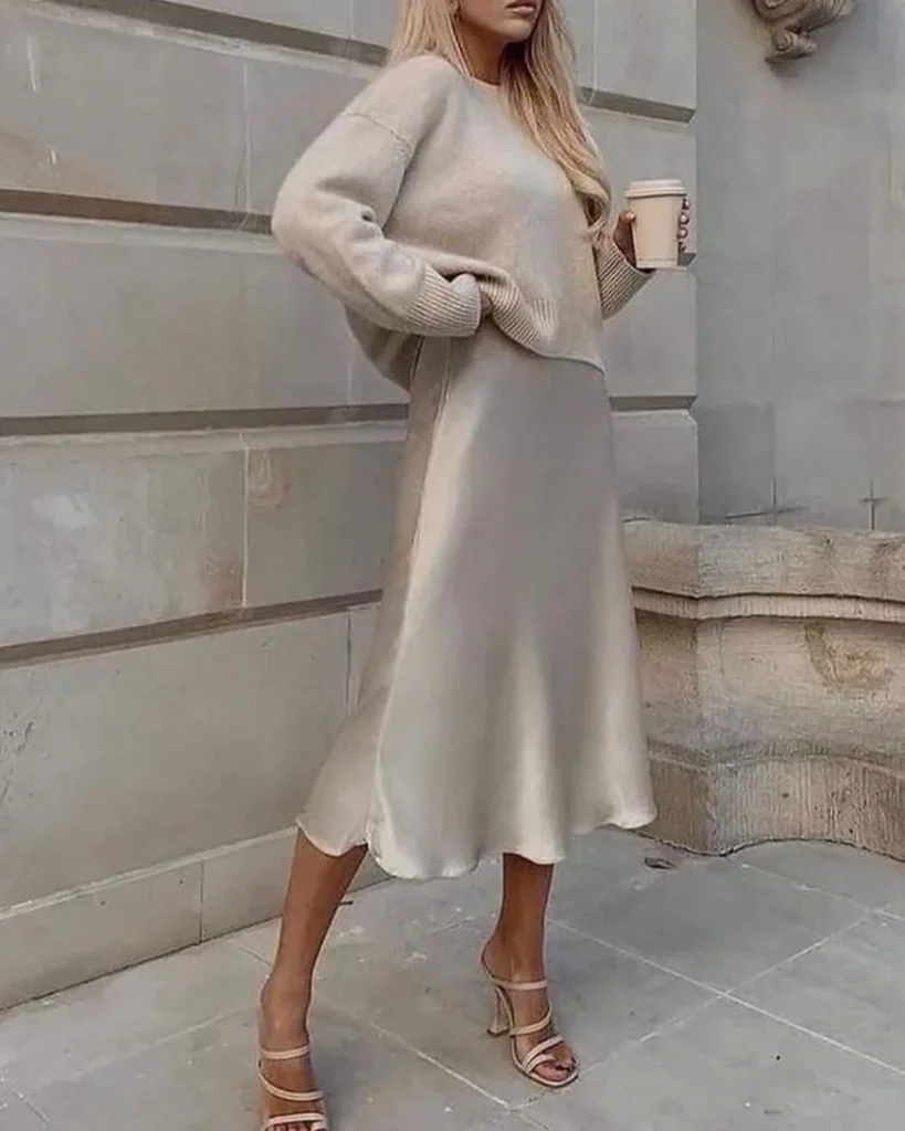 Midi Skirt and Simple Sweater women